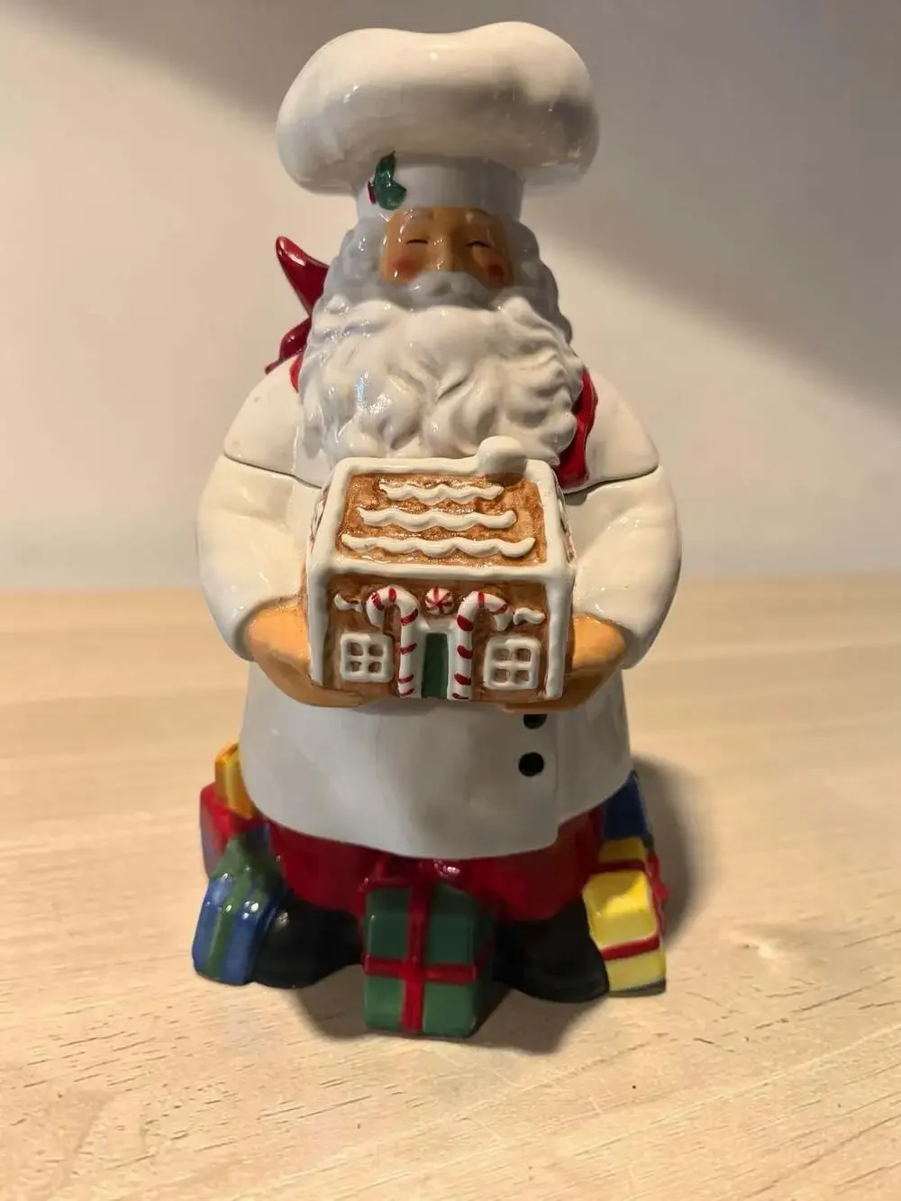 JCPenney Home Collection 2006 Santa Chef Cookie Jar with Gingerbread House